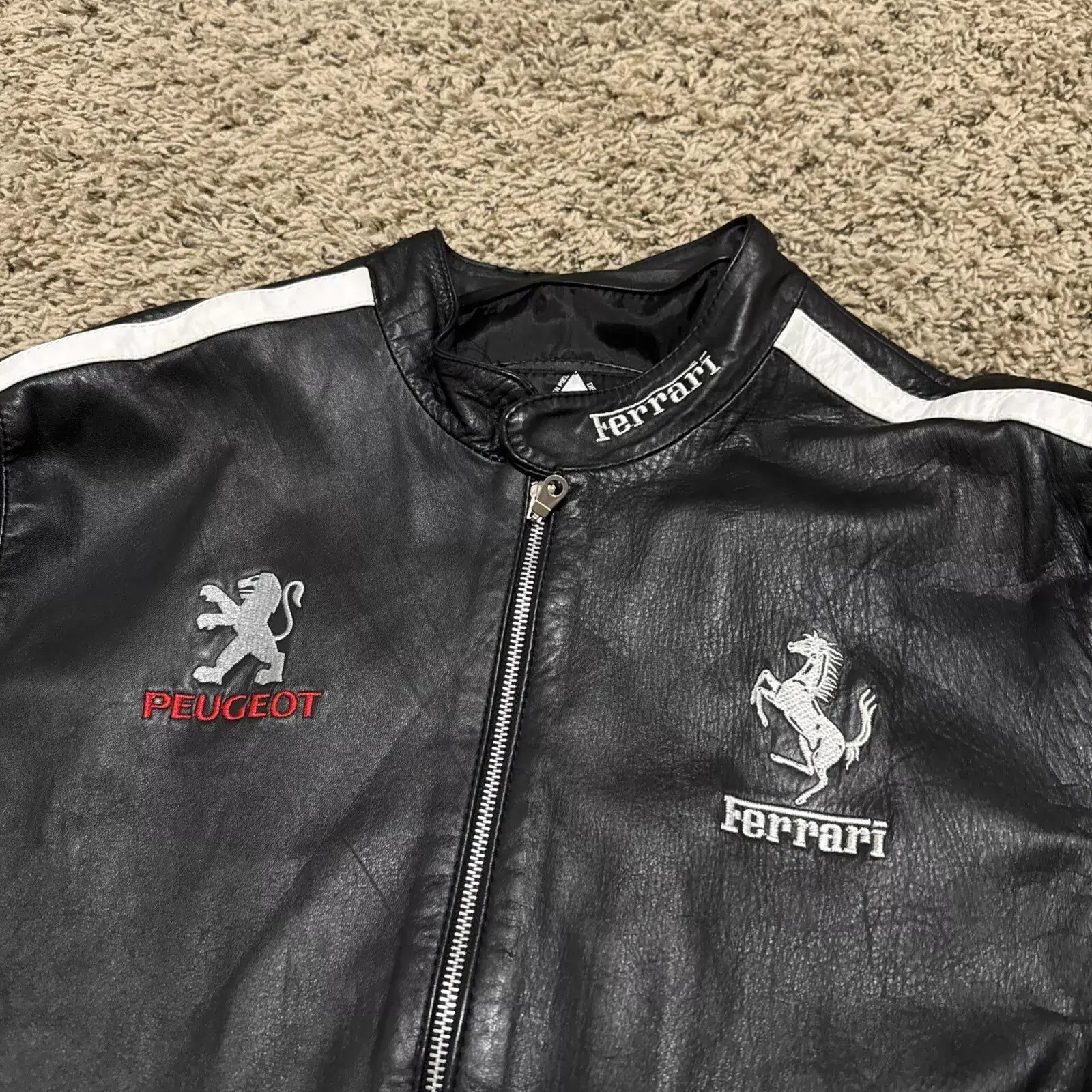 Ferrari Racing Black Motorcycle Riding Gear Cowhide Leather Biker Jacket