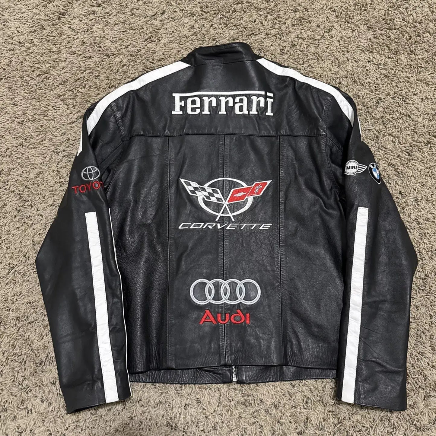 Ferrari Racing Black Motorcycle Riding Gear Cowhide Leather Biker Jacket