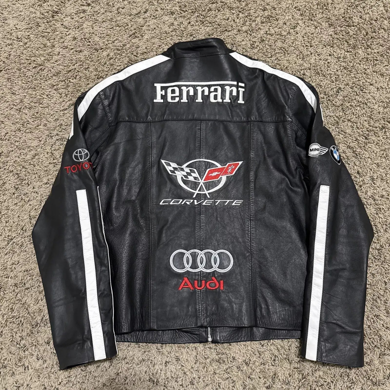 Ferrari Racing Black Motorcycle Riding Gear Cowhide Leather Biker Jacket