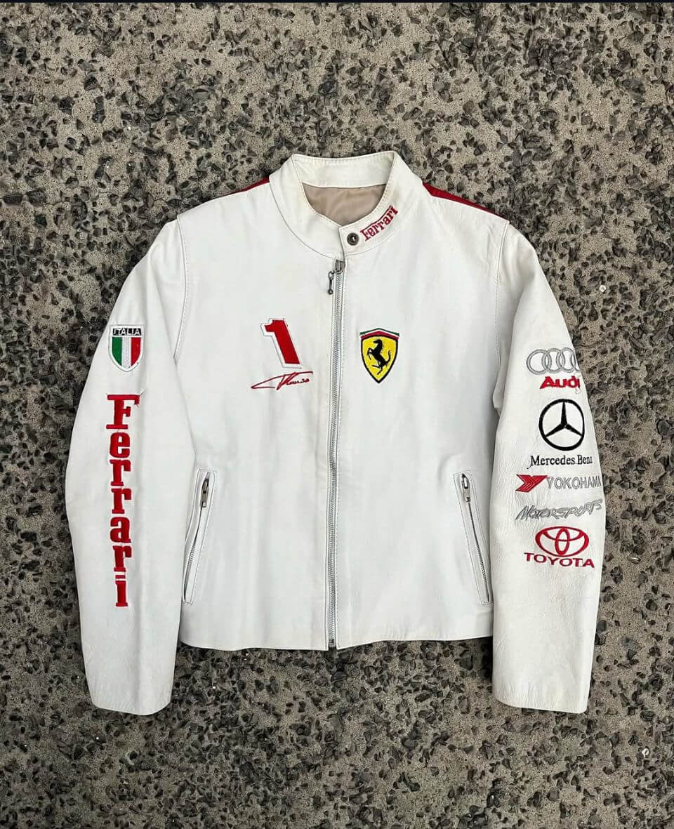 Ferrari Racing F1 Streetwear Genuine Cowhide Leather Outerwear Jacket