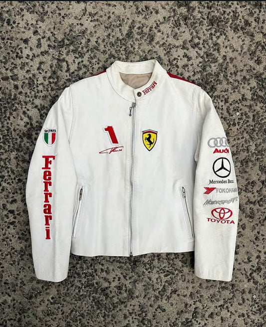 Ferrari Racing F1 Streetwear Genuine Cowhide Leather Outerwear Jacket