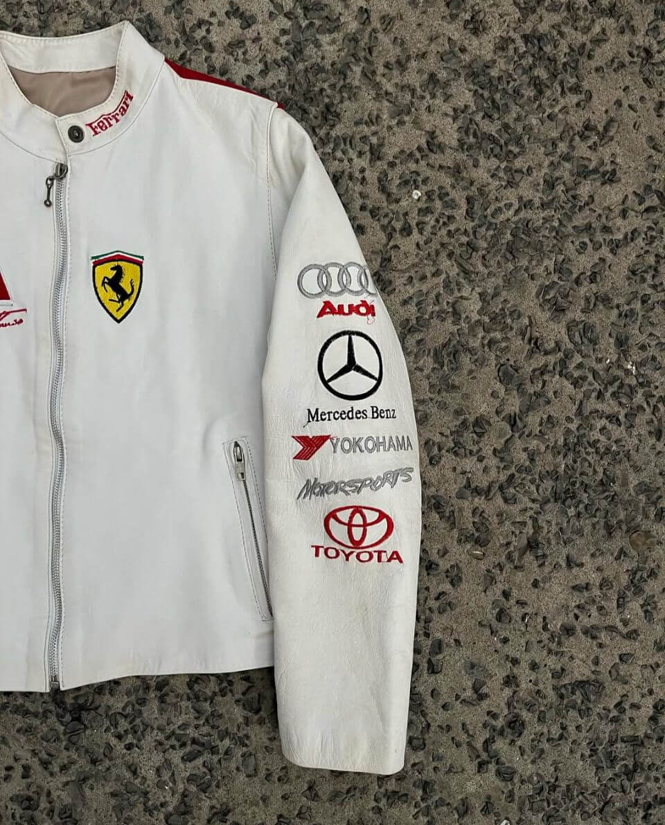 Ferrari Racing F1 Streetwear Genuine Cowhide Leather Outerwear Jacket