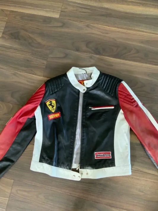 Ferrari Racing Formula F1 Motorcycle Streetwear Cowhide Leather Biker Jacket