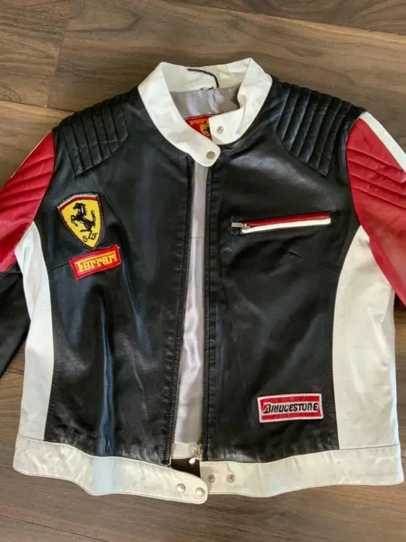 Ferrari Racing Formula F1 Motorcycle Streetwear Cowhide Leather Biker Jacket