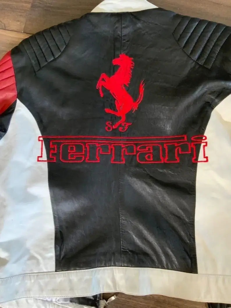 Ferrari Racing Formula F1 Motorcycle Streetwear Cowhide Leather Biker Jacket