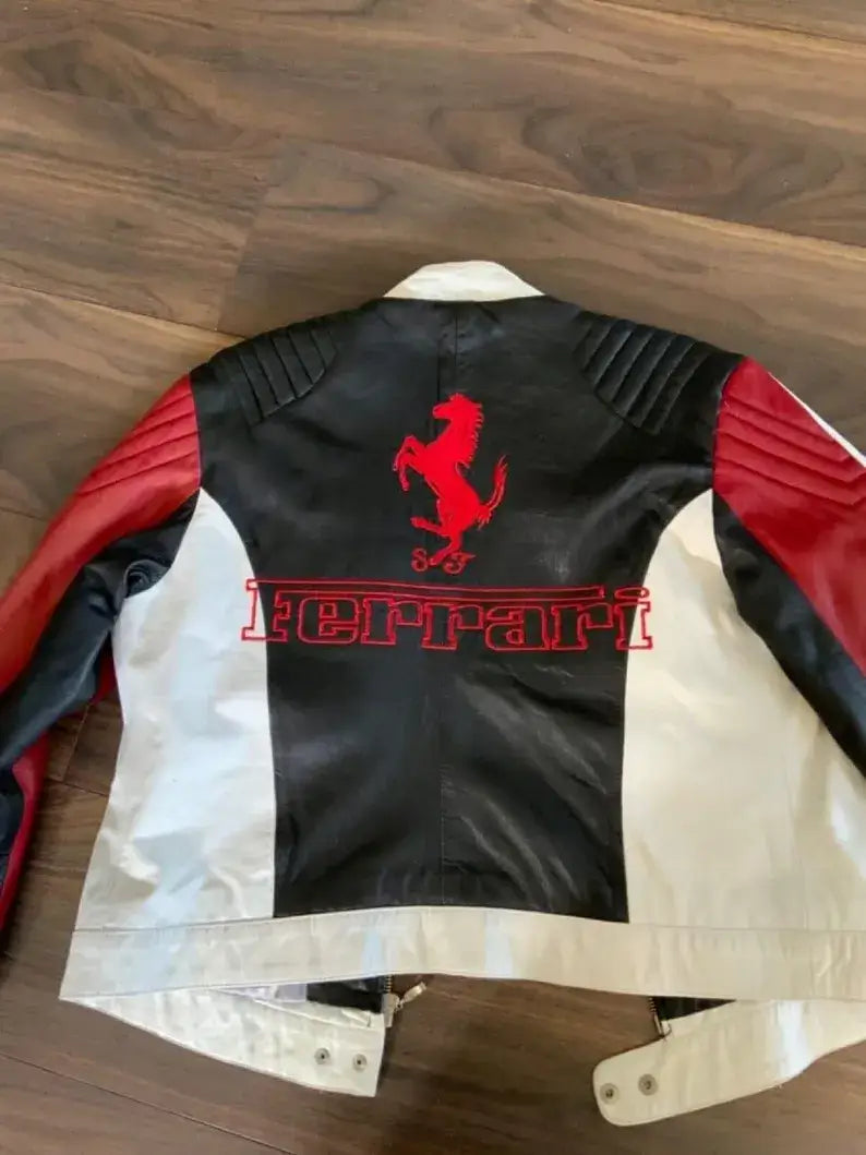 Ferrari Racing Formula F1 Motorcycle Streetwear Cowhide Leather Biker Jacket