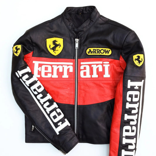 Ferrari Racing Leather Motorcycle Biker Cowhide Leather Jacket