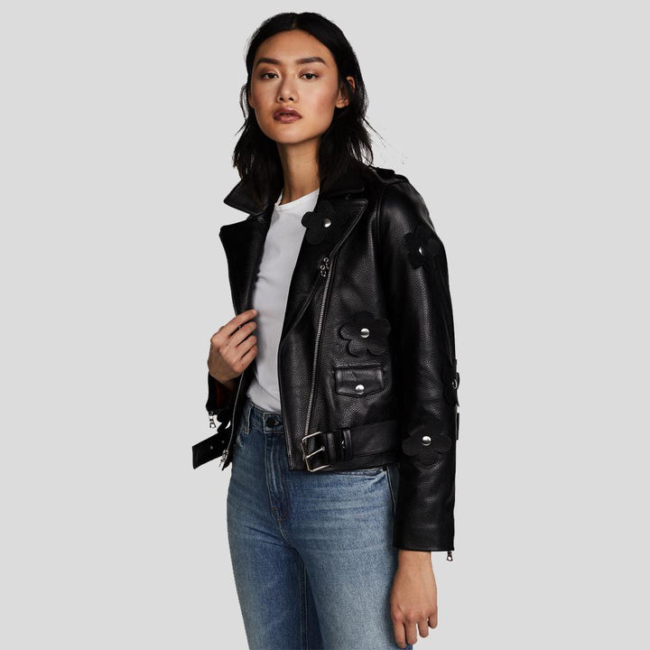 Buy Best Price  Florence Black Biker Leather Jacket