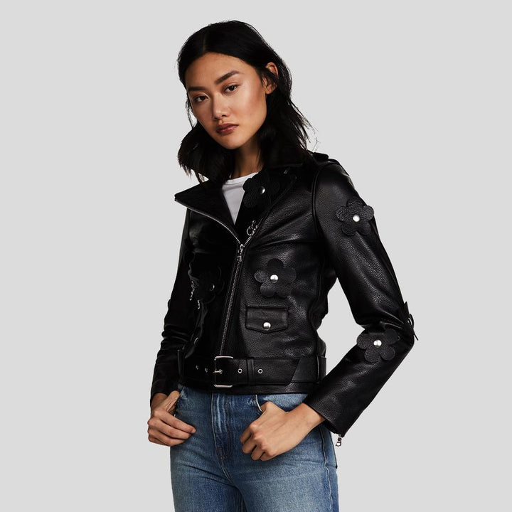Buy Best Price  Florence Black Biker Leather Jacket
