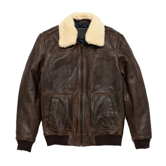 Handmade Best Looking Men's Vintage Lambskin A2 Brown Leather Shearling Bomber Jacket FoR Sale