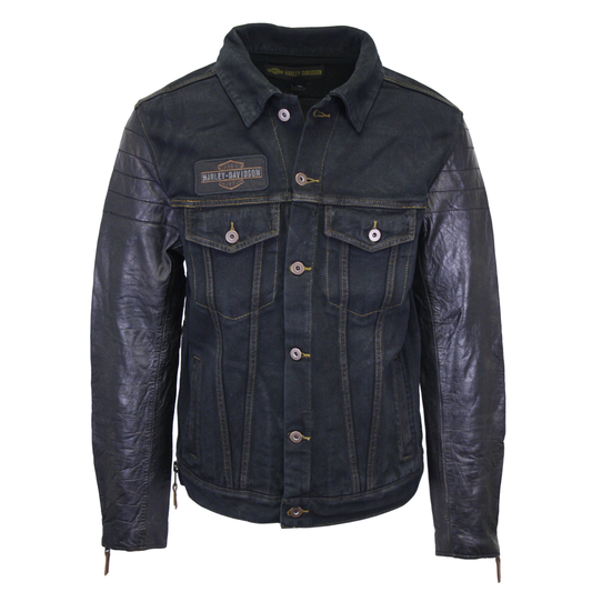 Harley-Davidson Men’s Denim & Leather Sleeve Button Up Jacket