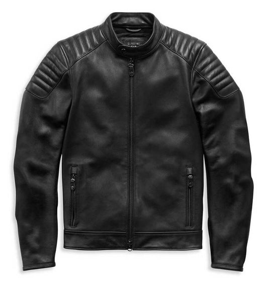 Harley-Davidson Mens Embossed Logo Padded Biker Leather Jacket Black