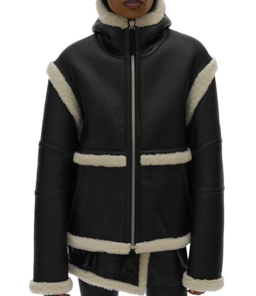 Helmut Lang Women’s Black Aviator Hooded Shearling Jacket