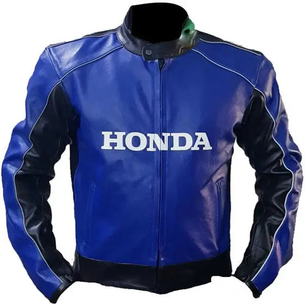 Honda Racing Blue Motorbike Riding Leather Biker Jacket