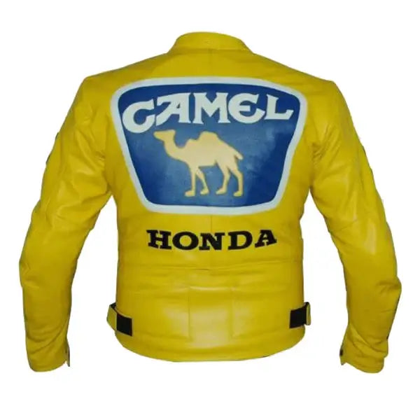 Honda Racing Yellow Motorcycle Riding Gear Cowhide Leather Biker Jacket