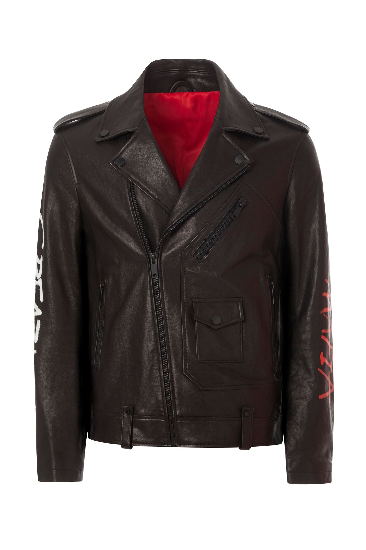 Black Gothic Style Printed Leather Moto Biker Jacket