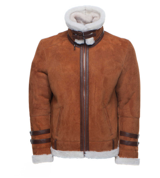 Hagan's Tan Aviator bomber Suede shearling jacket