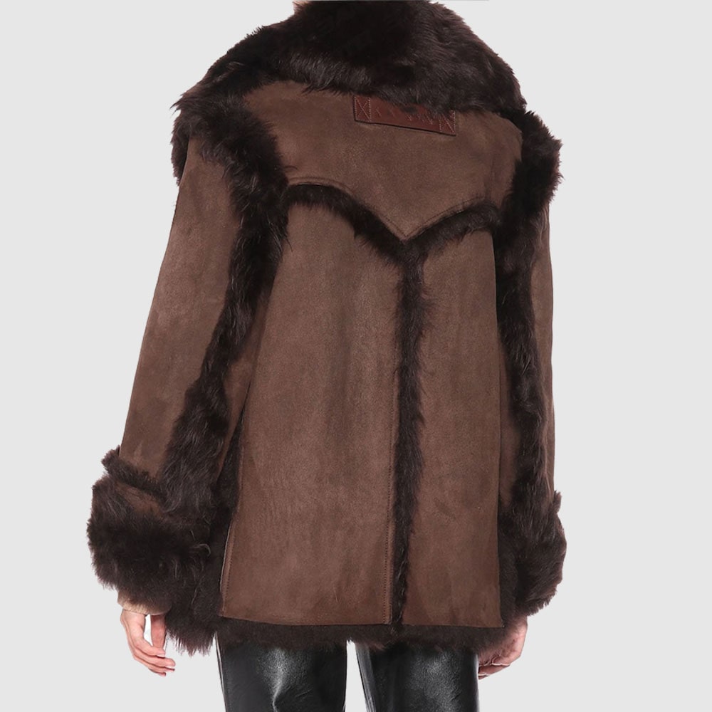 Brown Shearling Leather Fur Coat