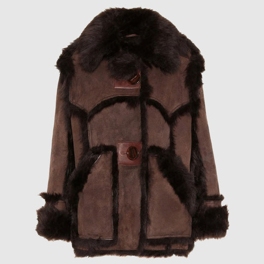 Brown Shearling Leather Fur Coat