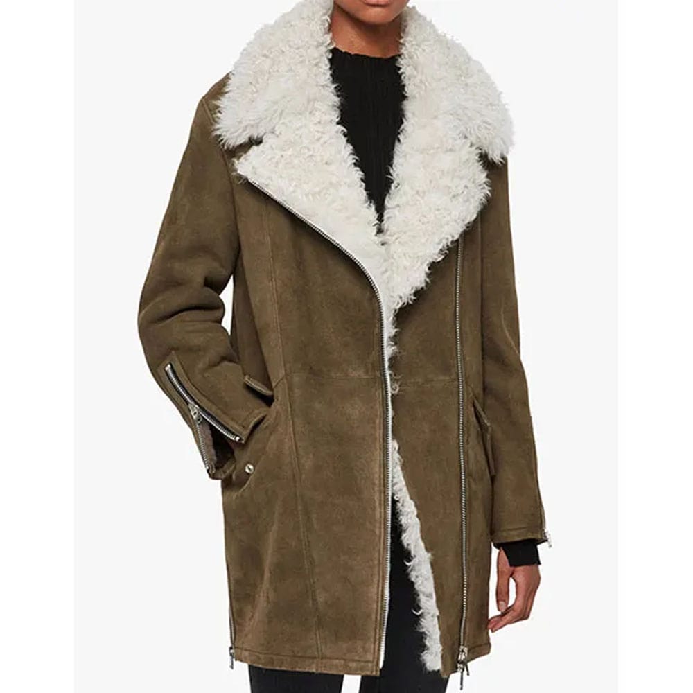 Janet Shearling Longline Aviator Coat