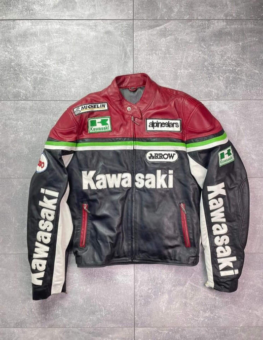 Kawasaki Alphinestars Motorcycle Racing Cowhide Leather Jacket