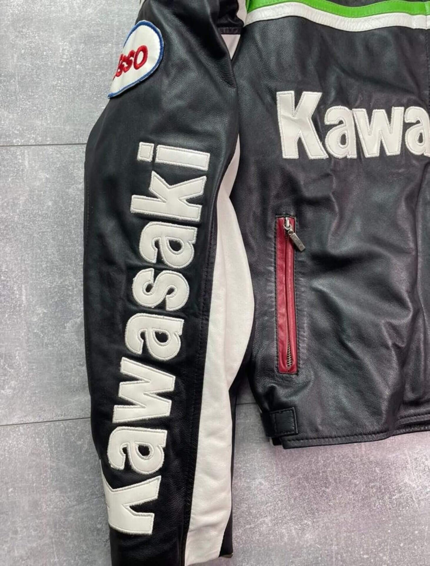 Kawasaki Alphinestars Motorcycle Racing Cowhide Leather Jacket