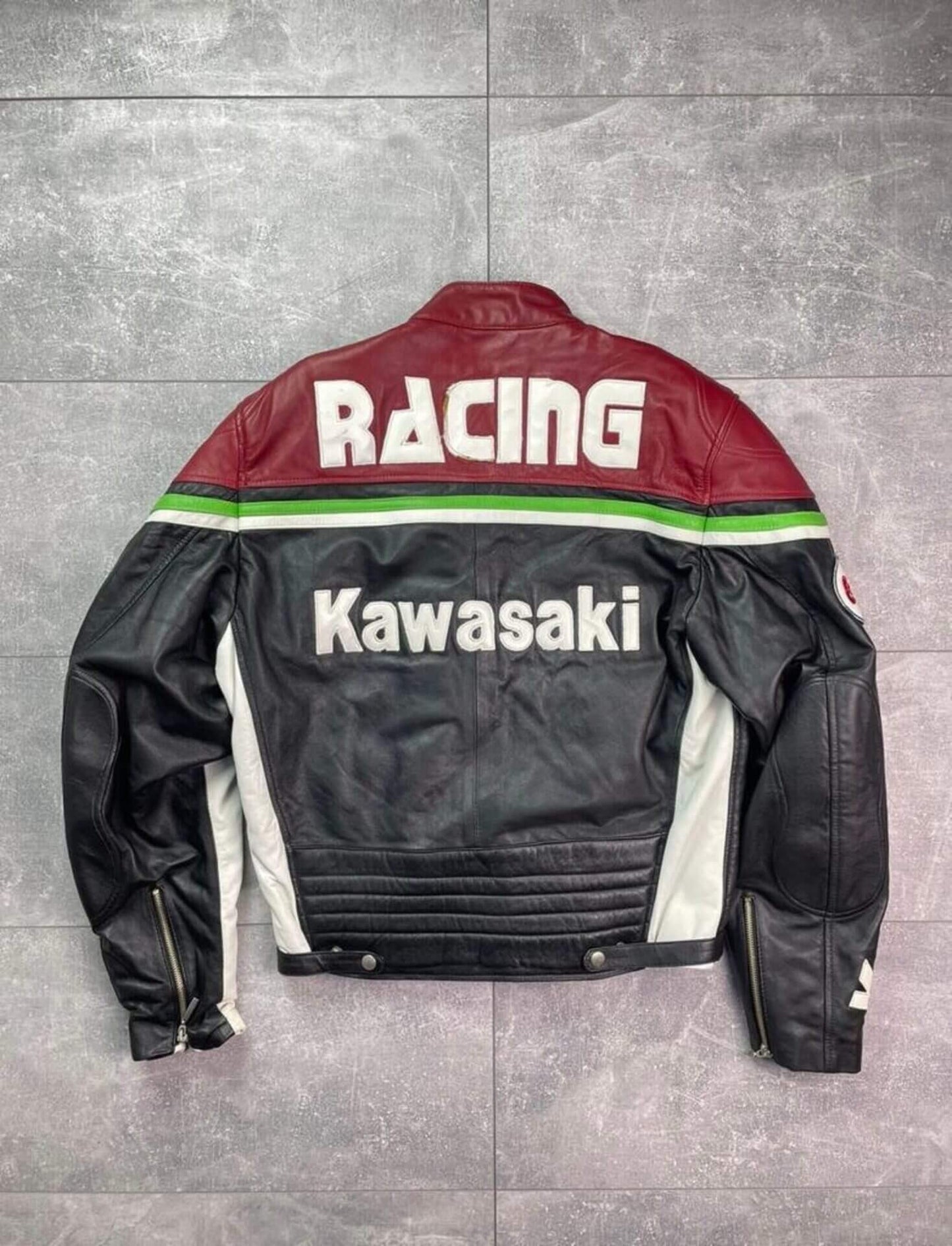 Kawasaki Alphinestars Motorcycle Racing Cowhide Leather Jacket