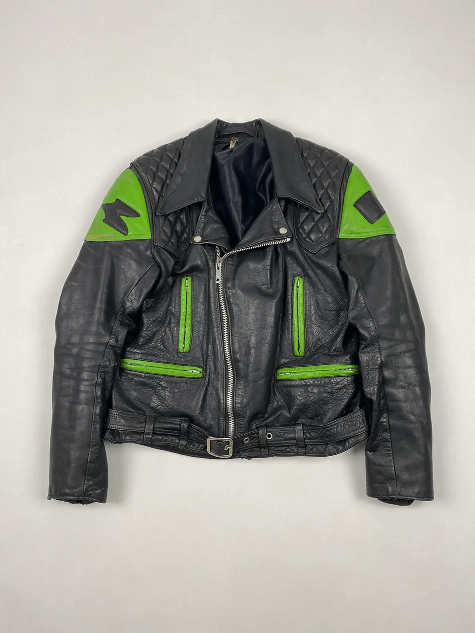 Kawasaki Black Motorcycle Leather Biker Jacket