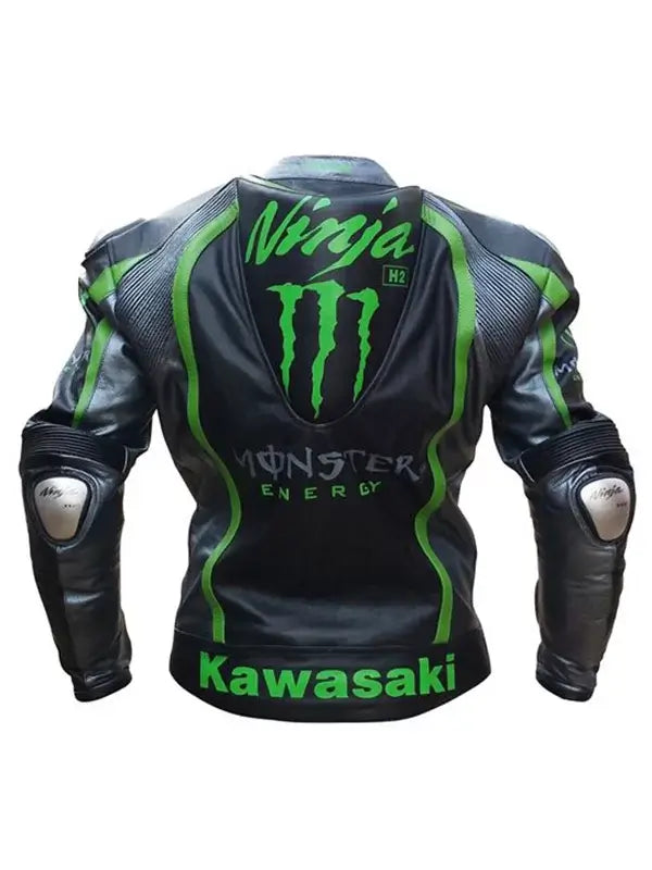 Kawasaki Monster Green Motorcycle Racing Cowhide Leather Jacket