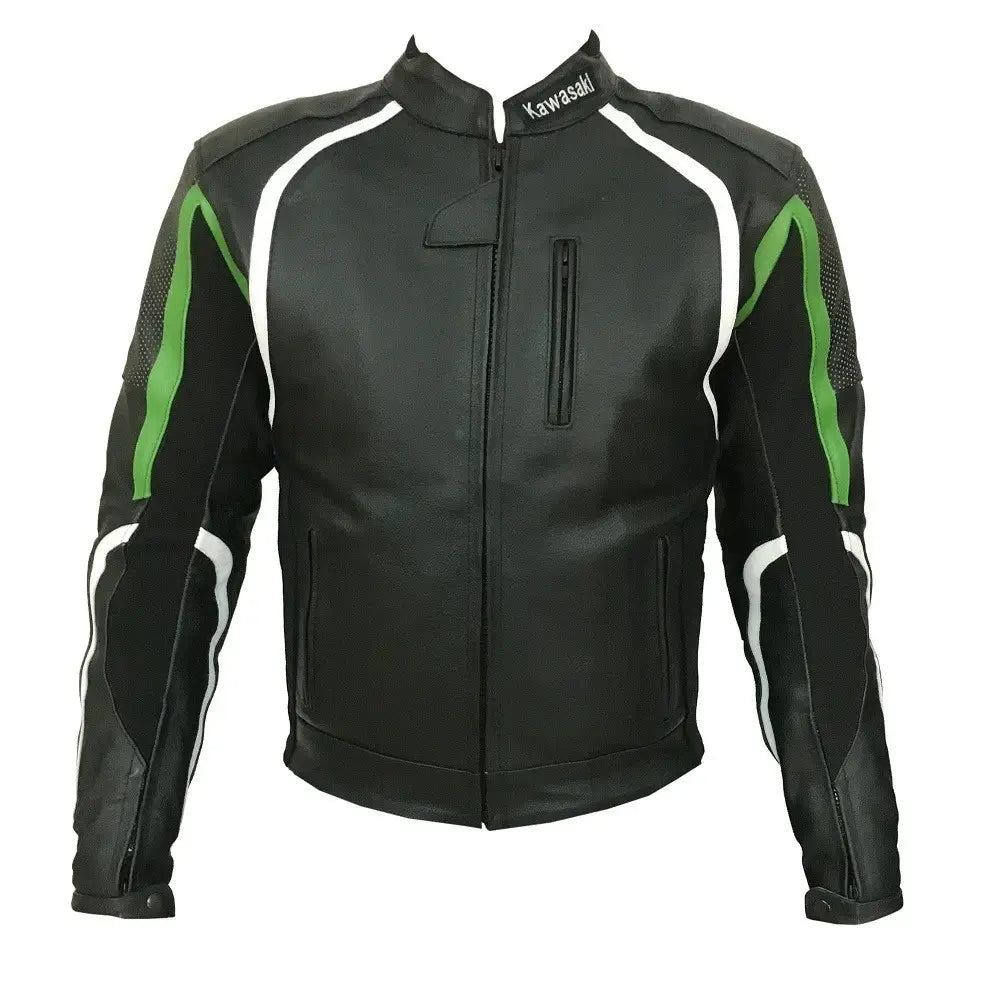 Kawasaki Motorcycle Black Racing Leather Jacket For Sale