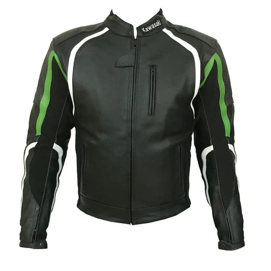 Kawasaki Motorcycle Black Racing Leather Jacket For Sale