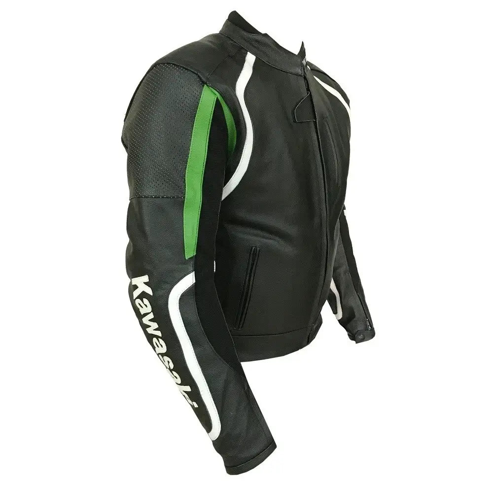 Kawasaki Motorcycle Black Racing Leather Jacket For Sale