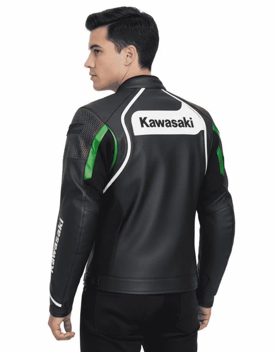 Kawasaki Motorcycle Racing Streetwear CE Armored Leather Jacket