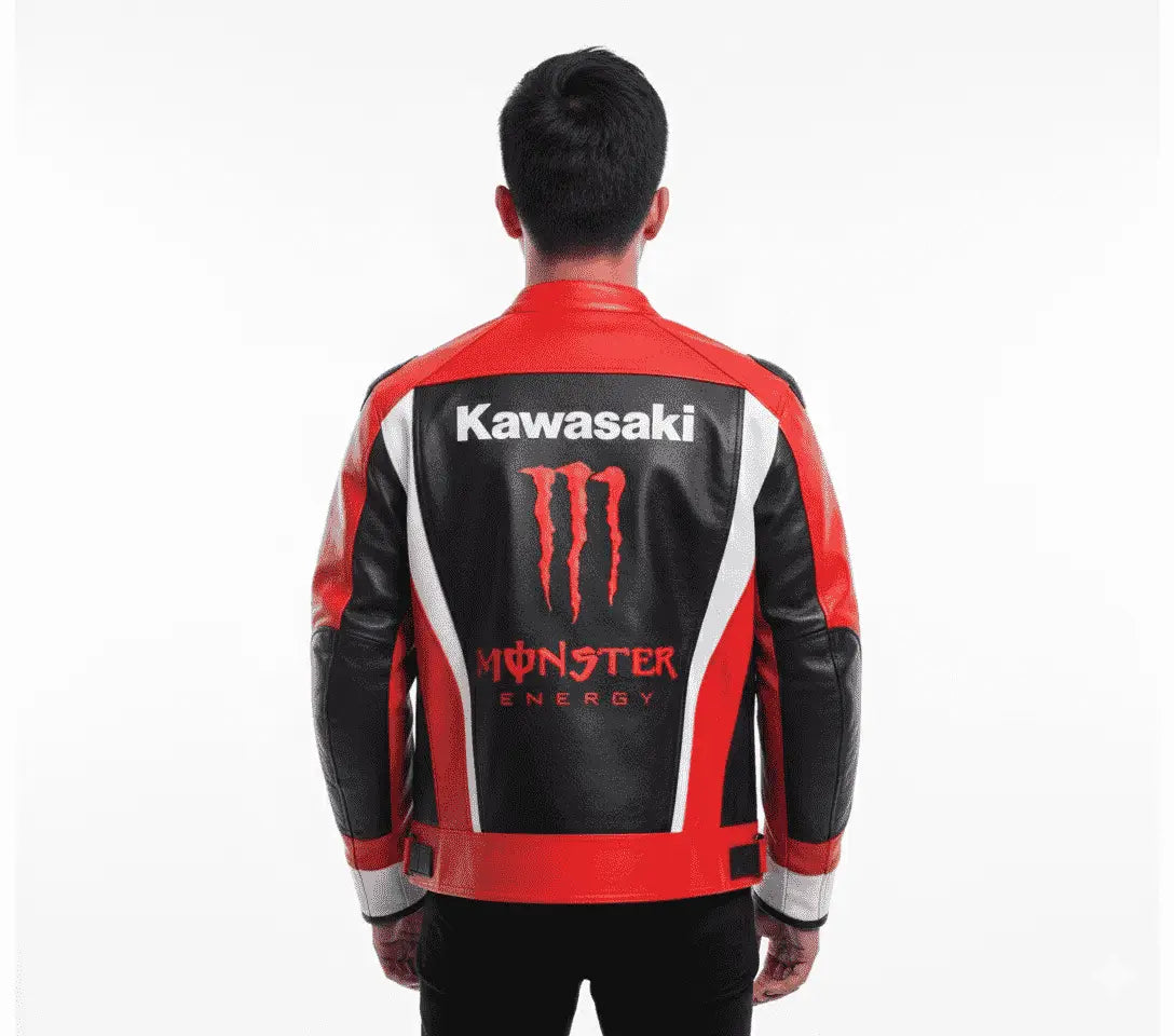 Kawasaki Motorcycle Riding Gear Cowhide Leather Biker Jacket