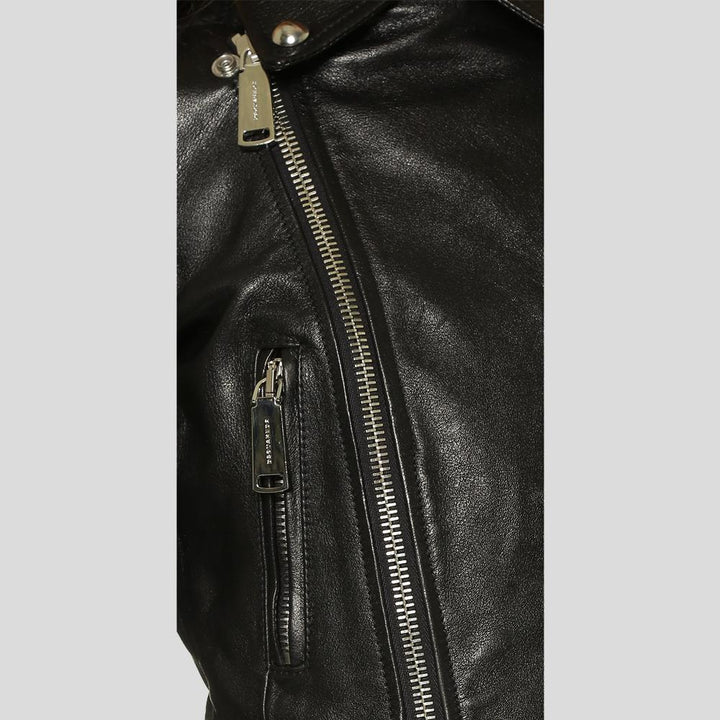 Buy Best Price Limited edition Trendy Fashion Kiana Black Biker Fringes Leather Jacket