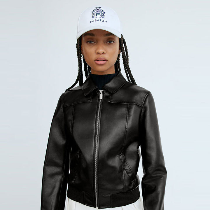 Black Women Aviator Sheepskin Shearling Motorbike Leather Bomber Jacket