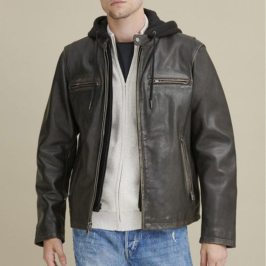 Purchase Best 100%High Quality Mens Hooded Biker Leather Jacket