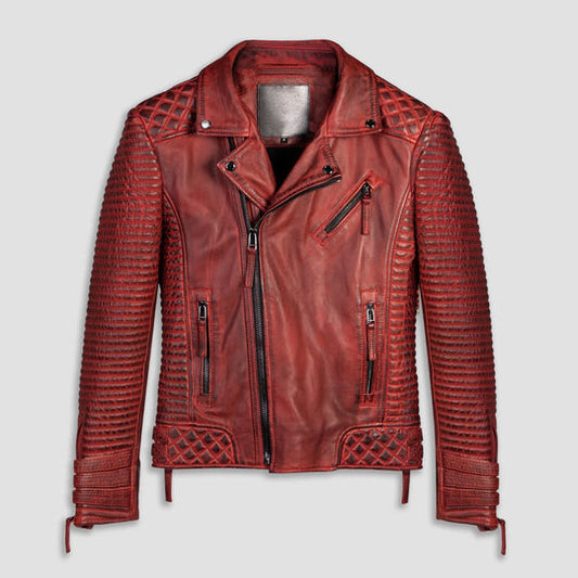 Buy Men RidingJackets MotoFashion Red Waxed Biker Leather Motorcycle Jacket