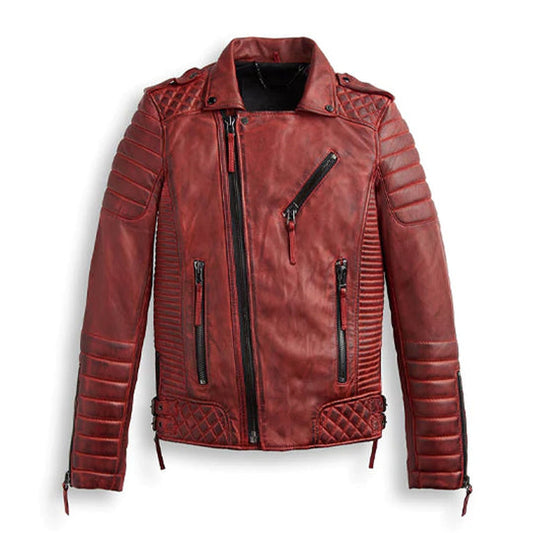 Mens RidingJackets MotoFashion Red Biker Leather Motorbike Jacket