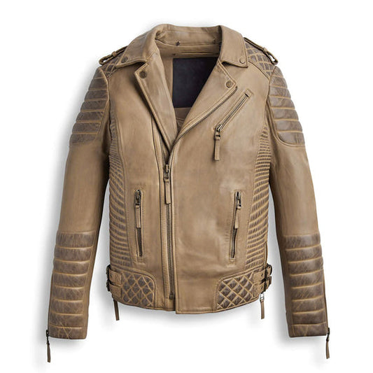 Desert Brown Waxed Biker Leather Motorbike Jacket