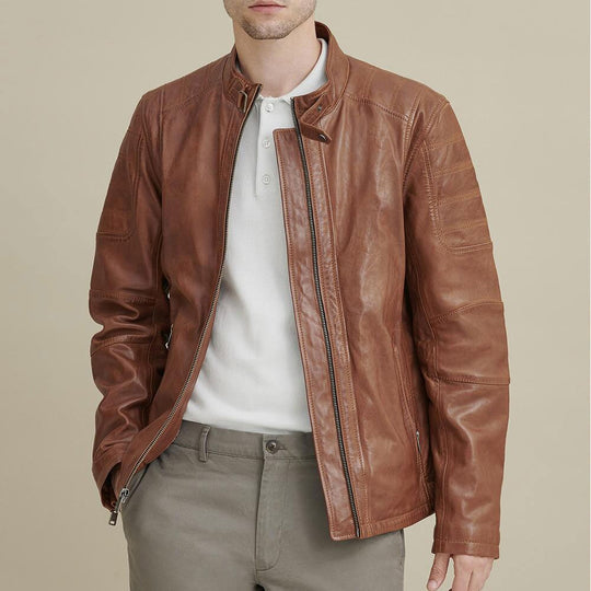 Purchase Best 100%High Quality Men Brown Biker Leather Moto Jacket