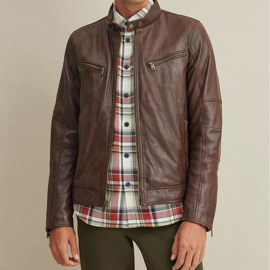 Purchase Best Quality Men Brown Leather Moto Biker Jacket