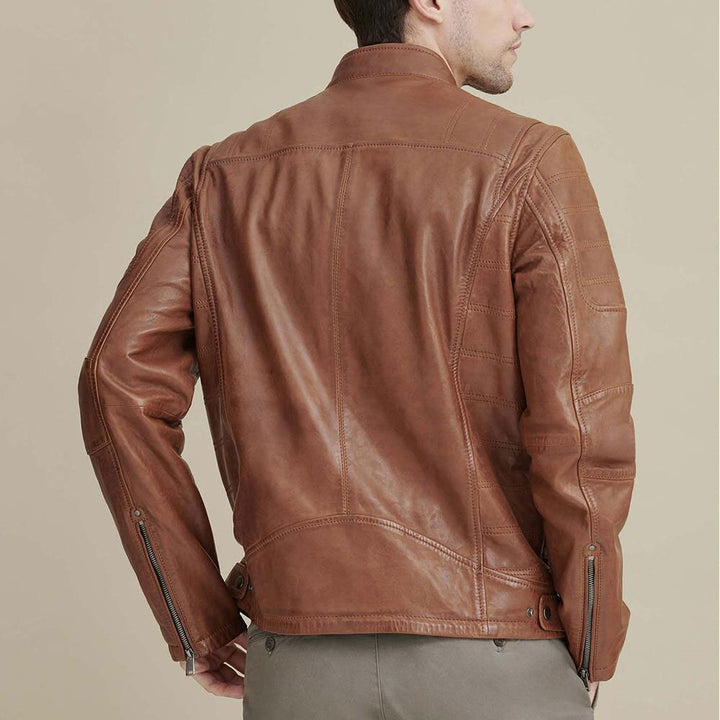 Purchase Best 100%High Quality Men Brown Biker Leather Moto Jacket