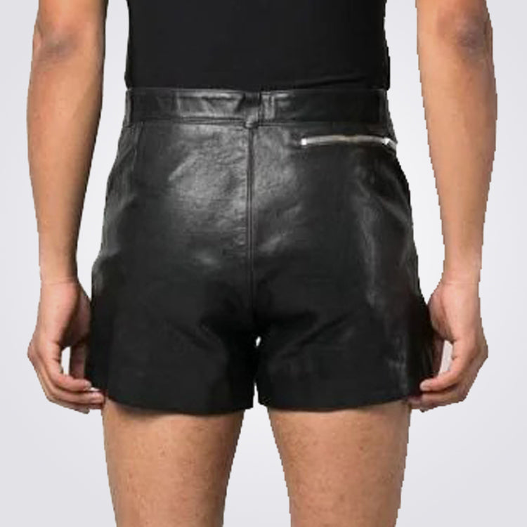 Leather Shorts Mens With Double Zipper