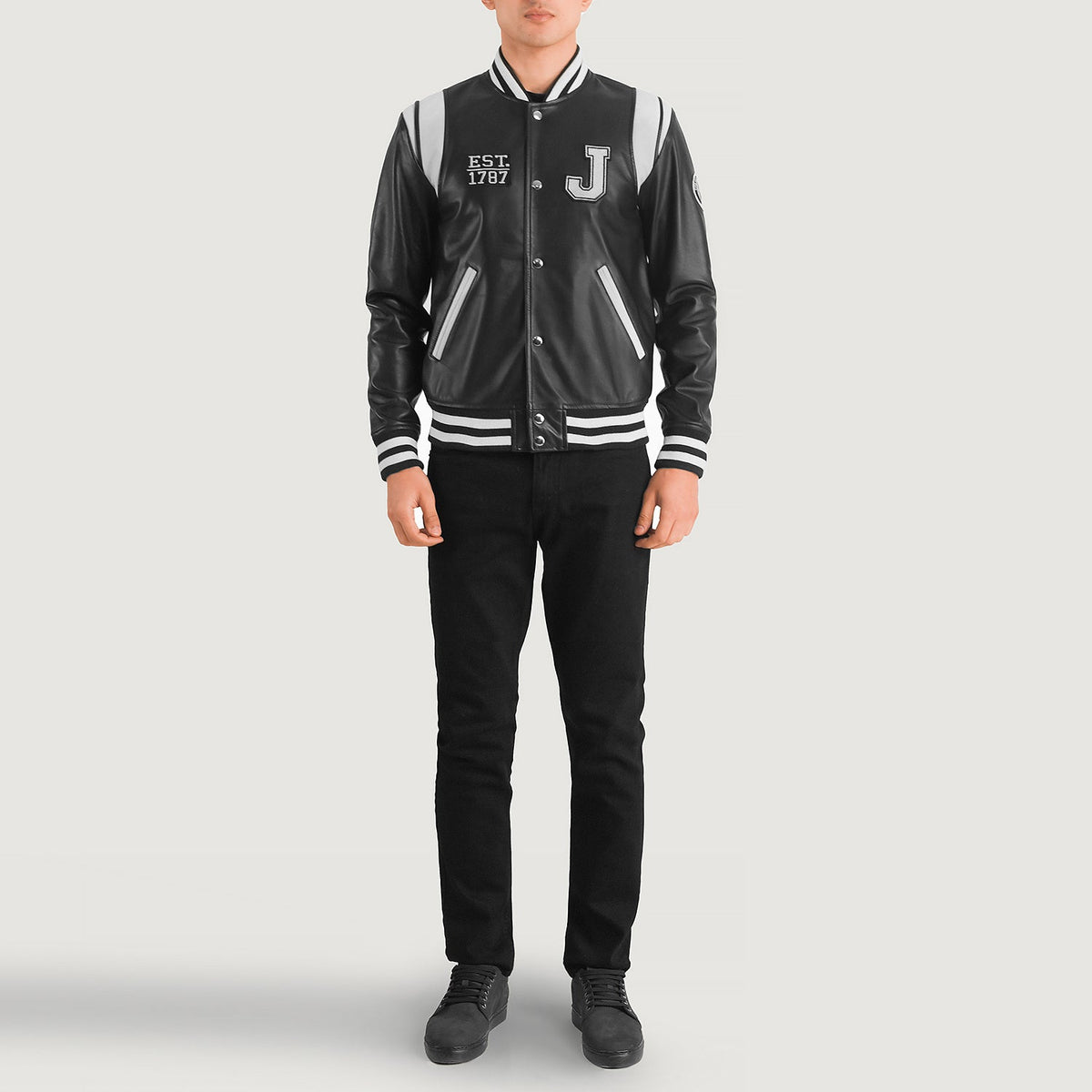 Liberte New Jersey Black Leather Varsity Jacket