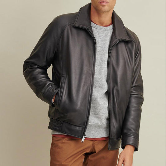 Purchase Best 100%High Quality Mens Black Lined Leather Bomber