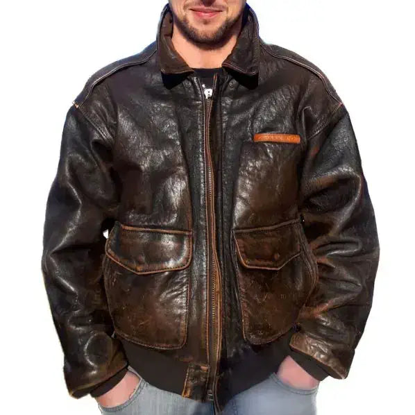 Lucky Strike Brown Vintage Leather Aviator Jacket