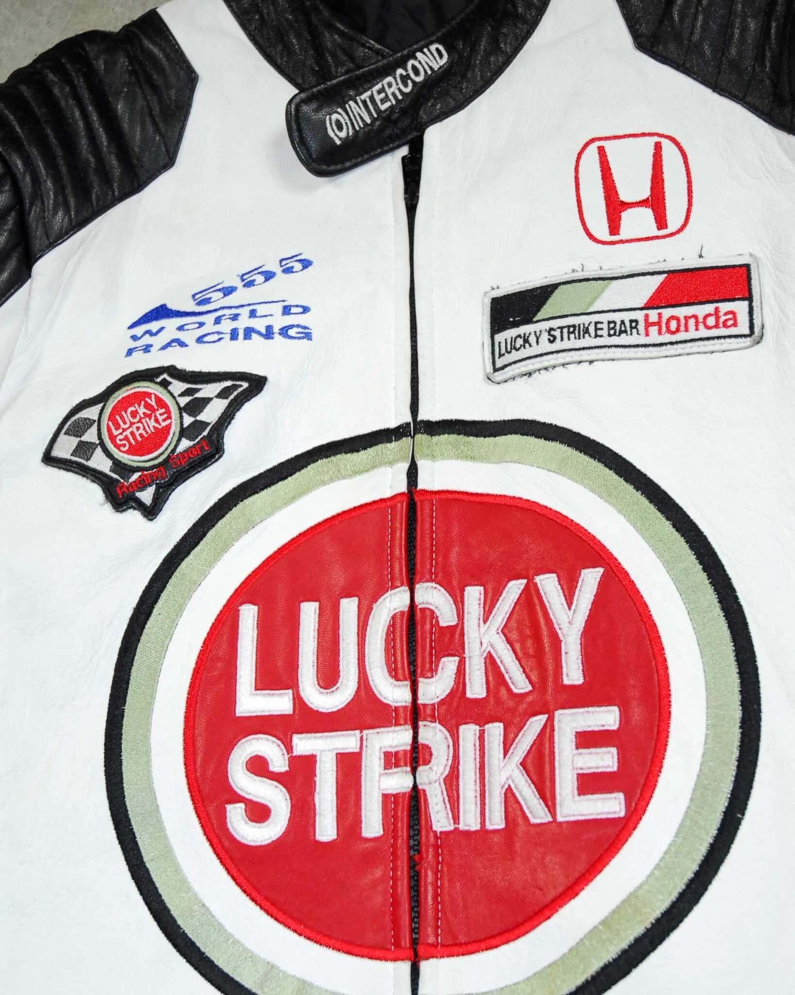 Lucky Strike Honda Racing Motorcycle Riding Gear Cowhide Leather Jacket