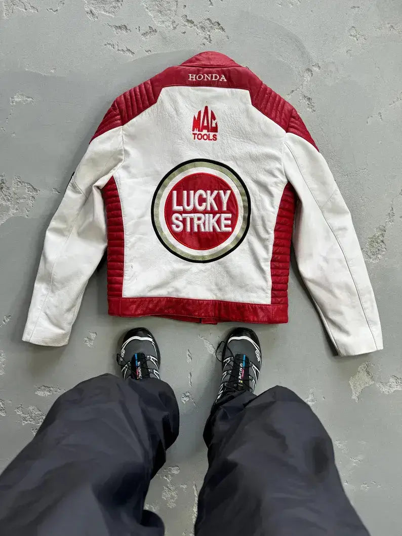 Lucky Strike Motorcycle Racing Streetwear Casual Leather Biker Jacket