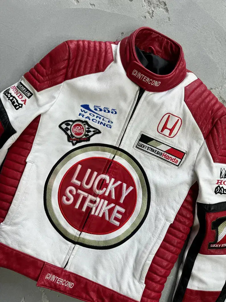 Lucky Strike Motorcycle Racing Streetwear Casual Leather Biker Jacket
